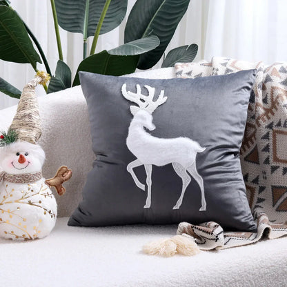 DecorBites™ Christmas Elk Embroidered Pillow Covers 45x45cm asyncio Festive Pillowcase