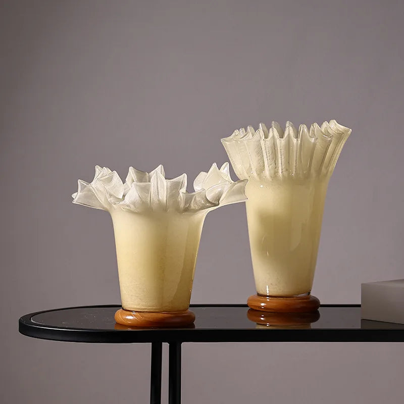 Jarrón de Vidrio Grande Decorbites™ con Borde de Hoja de Loto para Decoración del Hogar