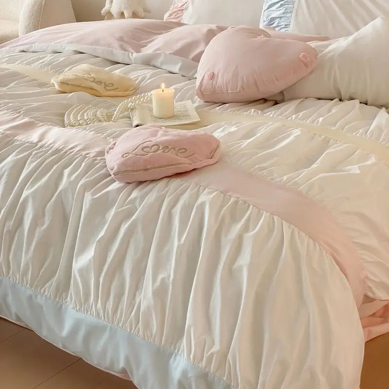 Conjunto de Ropa de Cama de Algodón Lavado en Forma de Corazón Decorbites™ - Cubrecama, Sábana y Fundas de Almohada