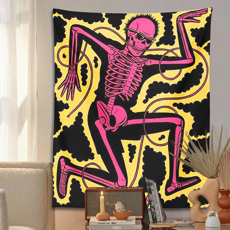 Decobites Skeleton Electric Shock Dance Hippie Tapestry - Home Decor & Wall Hanging