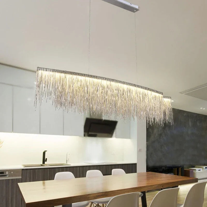DecorBites™ Gold Chain Chandelier Pendant Light w/ Remote, Modern Tassel Design for Kitchen & Living Room