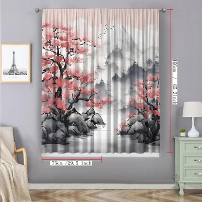 Decobites Snow Seeking Plum Blossom Curtains: Kitchen, Living Room, Balcony Curtains With Pole Bag