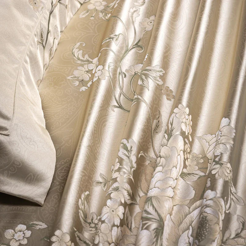 Decobites Luxe Satin Brocade Jacquard & Egyptian Cotton Patchwork Bedding Set