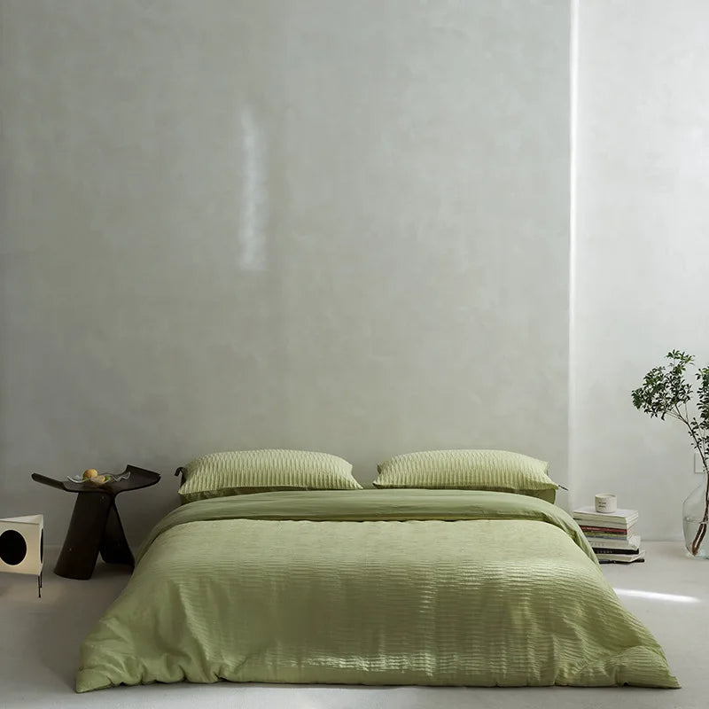 طقم أغطية سرير DecorBites™ مصنوع من خيوط إسفنجية قطنية 100% بتصميم جاكار بلون واحد