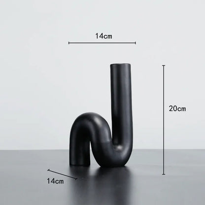 ديكوربايتس™ تمثال صغير من الراتنج الهندسي على شكل أنبوب أسود بعقدة ملتوية - إكسسوار ديكور منزلي