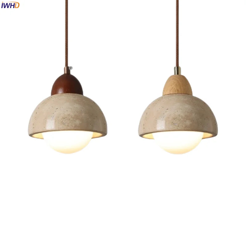 Yellow Travertine Pendant Lamp Polished Copper