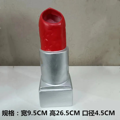 DecorBites™ Lipstick Vase: Resin Cartoon Ornament for Room Decoration and Floral Arrangement
