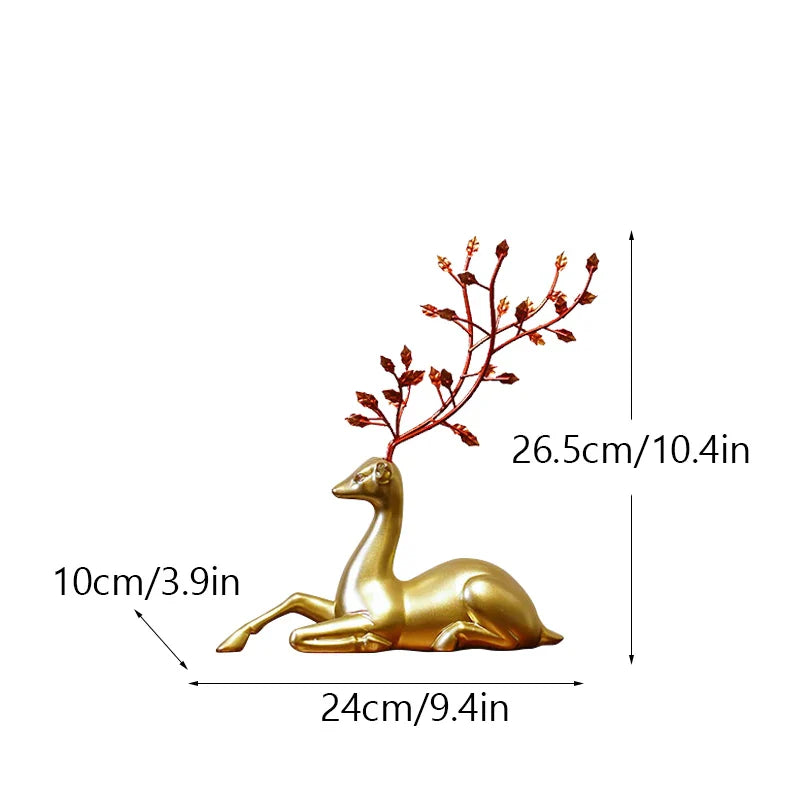 DecorBites™ Golden Deer Figurines: European Feng Shui Home Decor Sculptures
