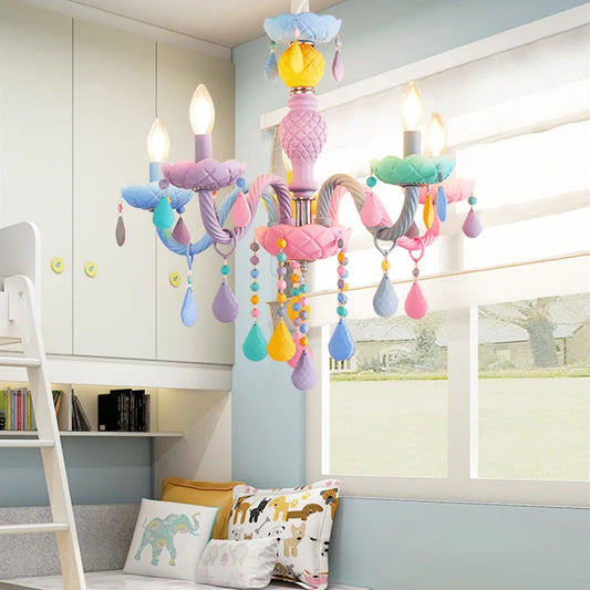 DecorBites™ Crystal Chandelier: Modern Macaron Colorful Rainbow Lustres for Children's Room