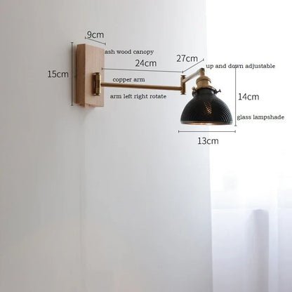 DecorBites™ Clear Glass Copper LED Wall Light with Pull Chain Switch & Walnut Wood Canopy