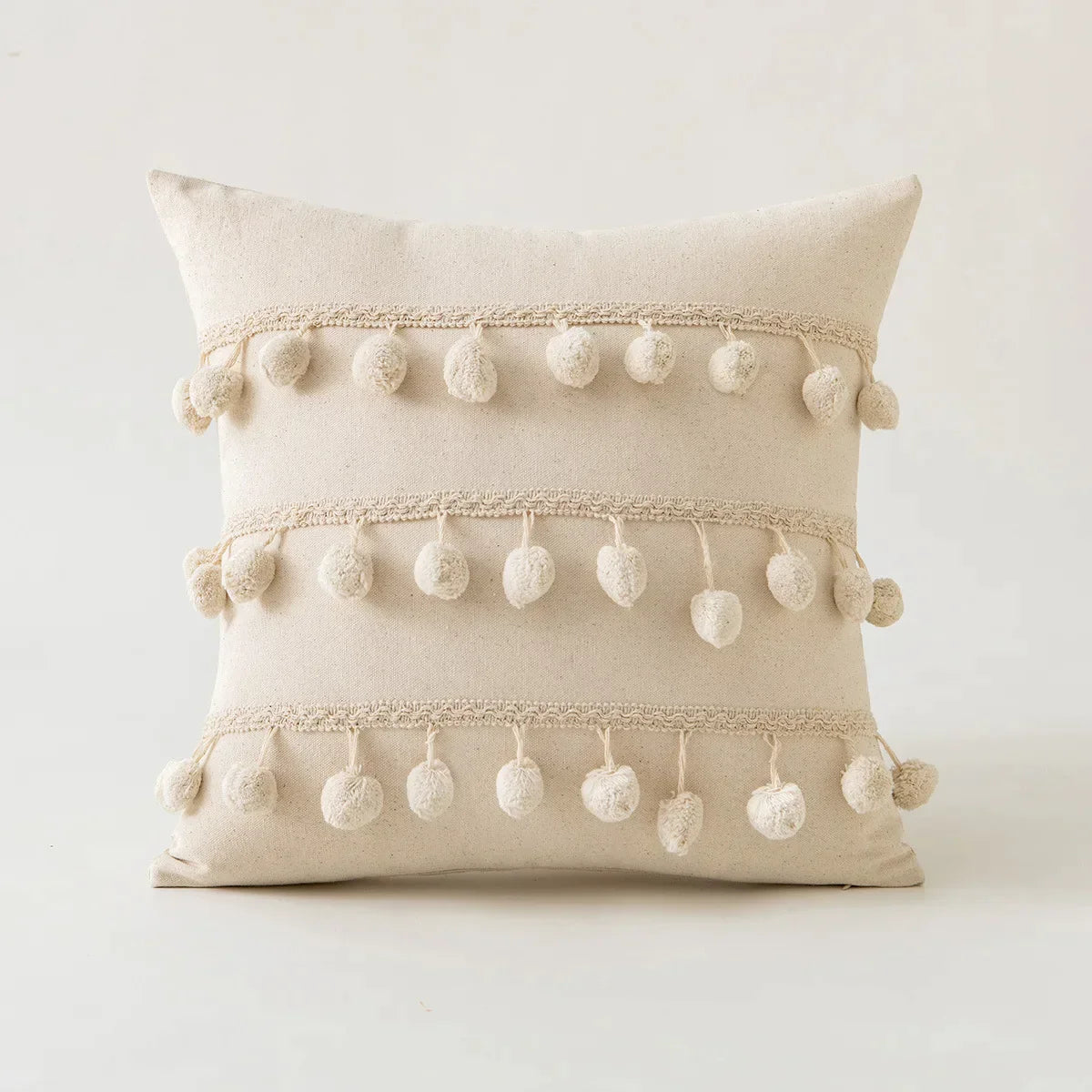 DecorBites™ Ivory Cushion Cover with Pompom Tassels - Home Decor for Living Room Sofa Booth