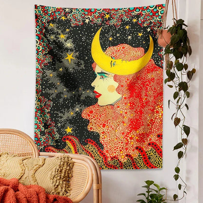 Decobites Psychedelic Celestial Floral Wall Hanging Tapestry for Dorm Decor