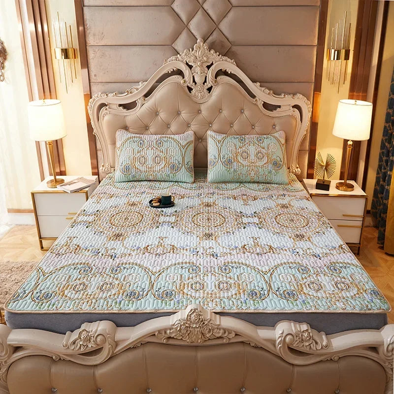 DecorBites™ Cartoon Print Silky Mattress Set: 4-Layer Quilted Breathable Cushion