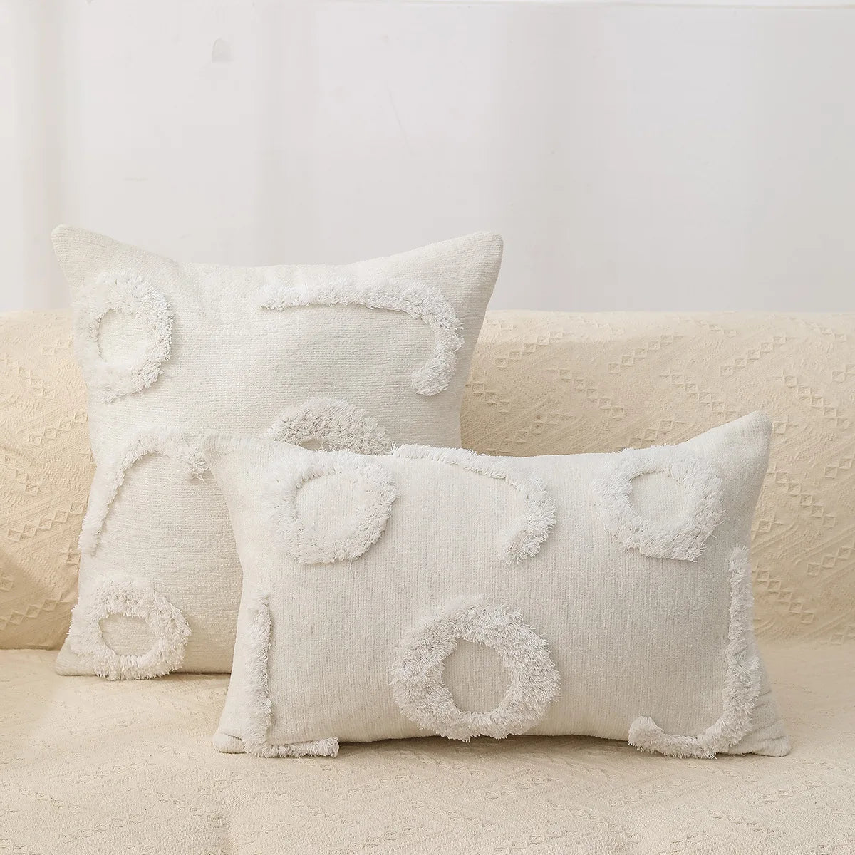 DecorBites™ Fundas de almohada bordadas en chenilla geométrica, estilo boho marroquí