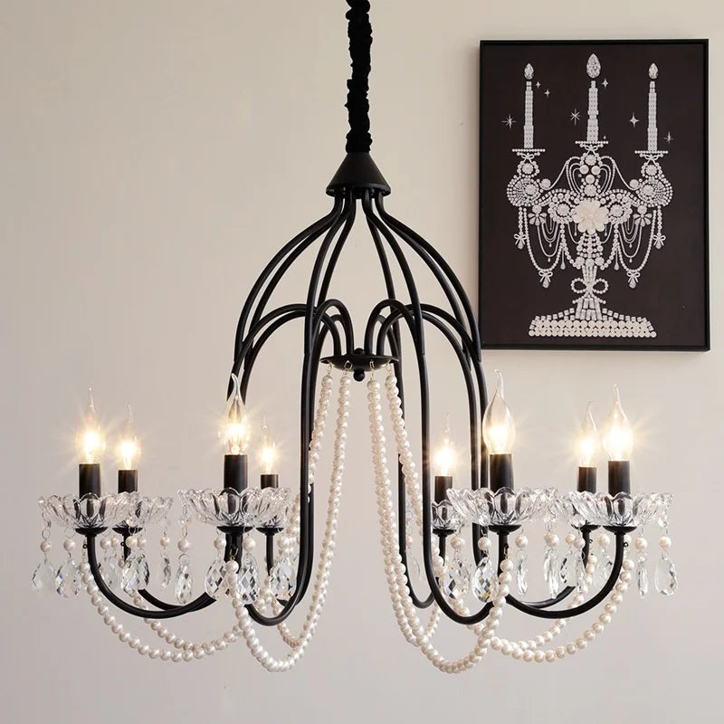 DecorBites™ Black E14 Candle Chandelier: French Living Room Pendant Lighting for Home Decor
