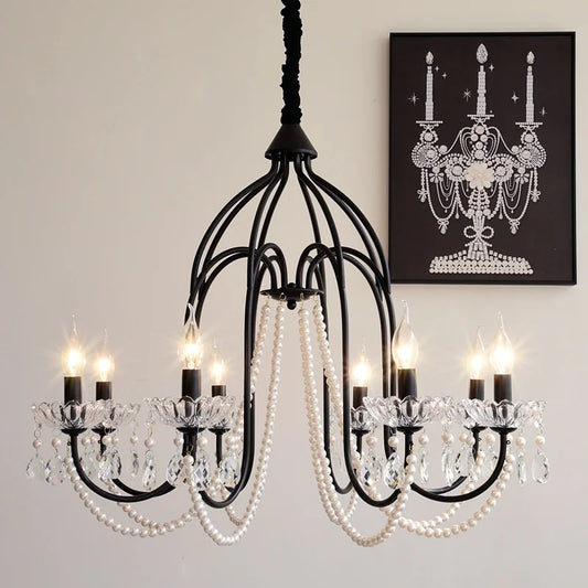 DecorBites™ Black E14 Candle Chandelier: French Living Room Pendant Lighting for Home Decor
