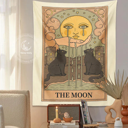 Moon Cat Tarot Wall Hanging - Decobites Mystical Room Decor