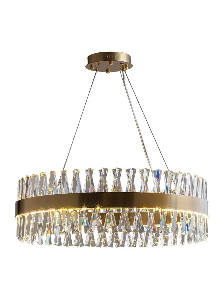 DecorBites™ Golden Round Crystal Chandelier LED Ceiling Light for Living Room and Bedroom