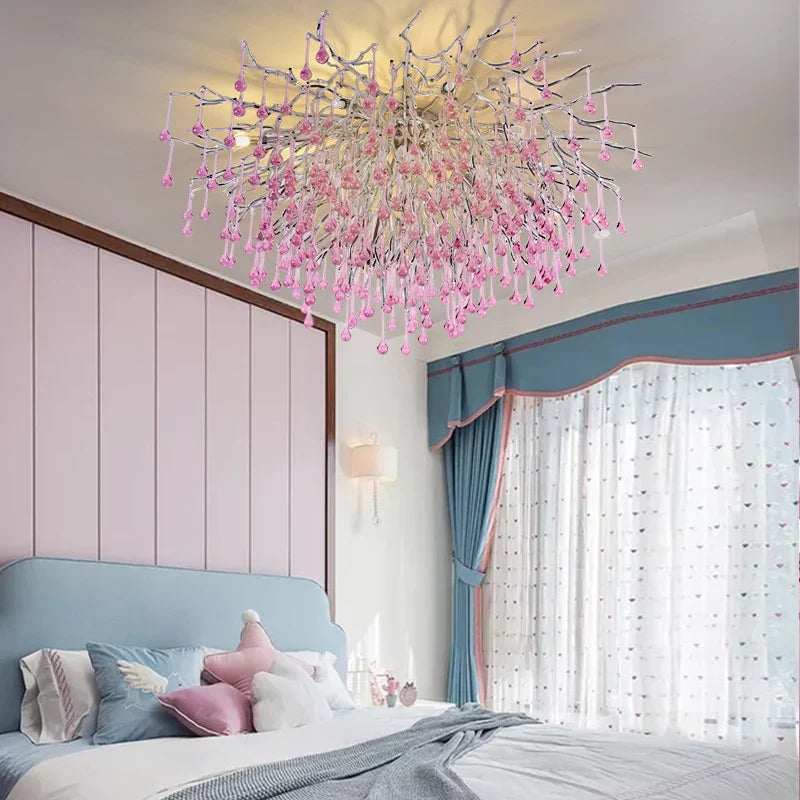 Decorbites™ Kinder-Rosa-Kristall-Kronleuchter: Bunte Chrom-Deckenleuchte für das Mädchenzimmer