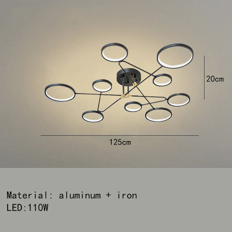 Decorbites™ Gold Schwarz Metall LED Kronleuchter – Minimalistisches 3-Farbtemperatur-Beleuchtung für Wohnzimmer und Restaurant