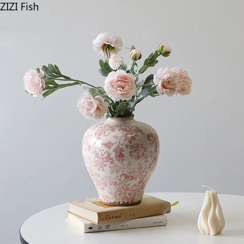 Jarrón de porcelana azul y blanca con textura craquelada DecorBites™, decoración de mesa, estética para arreglos florales