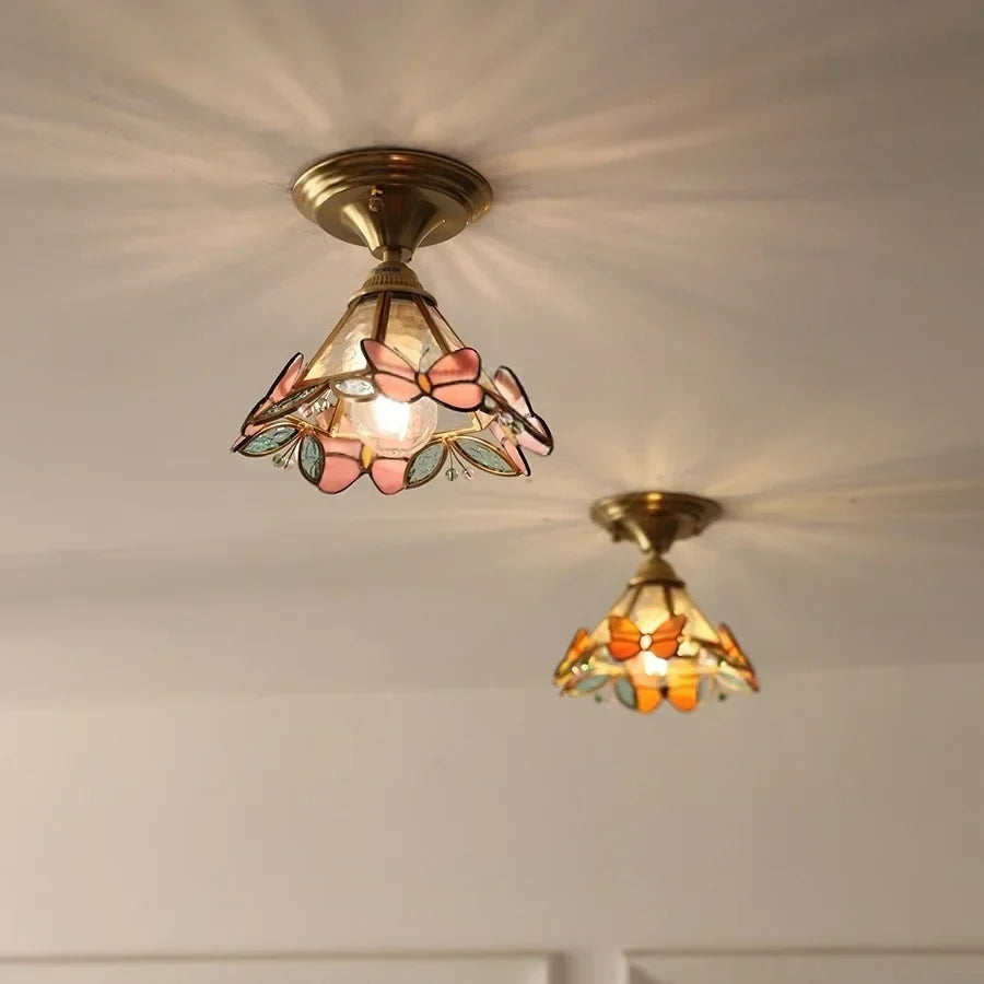 DecorBites™ Butterfly Glass LED Ceiling Light - Copper Socket, Creative Bedroom Decor