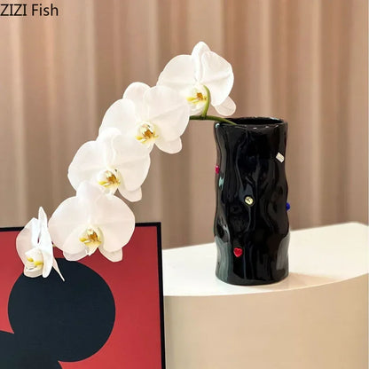 Jarrón de cerámica con gemas DecorBites™: Decoración de escritorio, arreglo floral, estética de la habitación