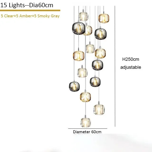 DecorBites™ Crystal Staircase Chandelier: Luxury Modern Lighting Fixture Amber/Smoky Grey/Clear