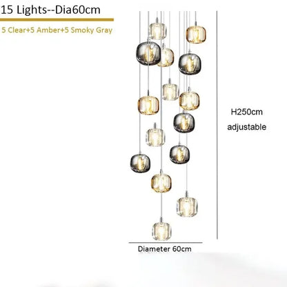 DecorBites™ Crystal Staircase Chandelier: Luxury Modern Lighting Fixture Amber/Smoky Grey/Clear