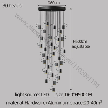 DecorBites™ LED Staircase Chandelier: Adjustable Modern Living Room Lighting for Villa Decoration