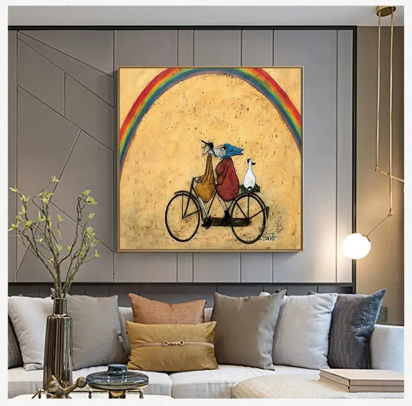 Vintage Nordic Landscape Dog Canvas Wall Art