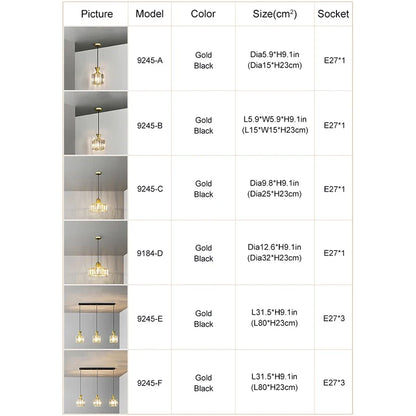 DecorBites™ Gold Mini Crystal Pendant Chandelier for Bedroom, Kitchen Island, Hallway - Small Black E27 Lamp