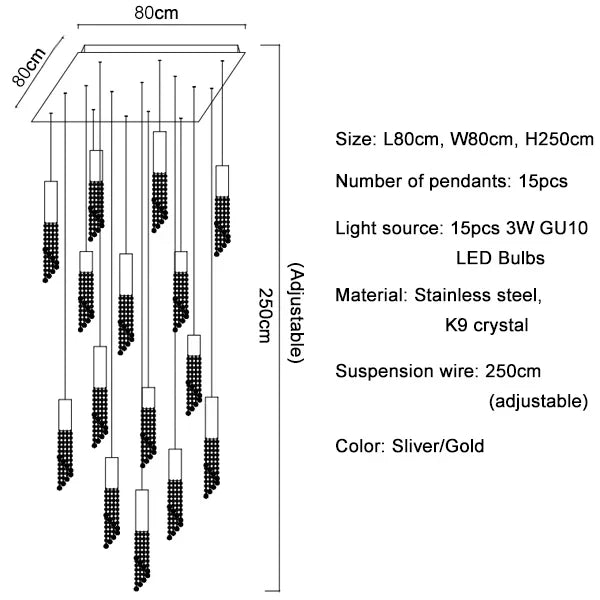 DecorBites™ Crystal Staircase Chandelier: Modern LED Lighting for Living Room, Hall, or Loft