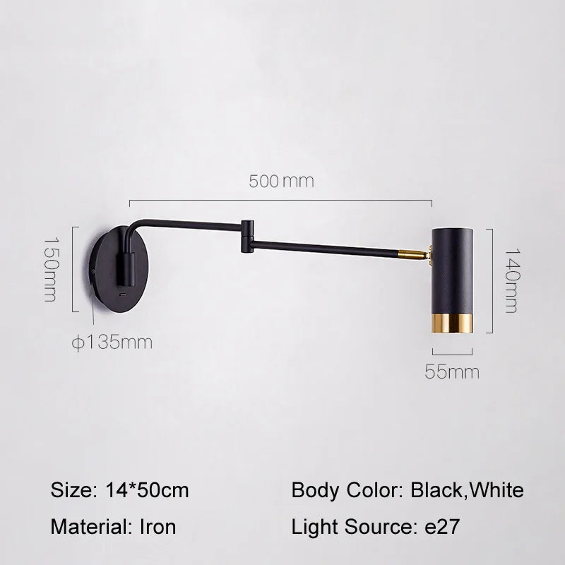 مصباح حائطي DecorBites™‎ قابل للتعديل بذراع متأرجح LED من طراز Nordic Sconce بجانب السرير