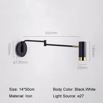 مصباح حائطي DecorBites™‎ قابل للتعديل بذراع متأرجح LED من طراز Nordic Sconce بجانب السرير