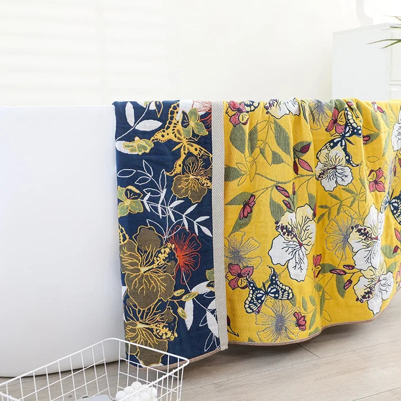 DecorBites™ Cotton Bath Towel - Boho Floral Design - Absorbent & Quick Dry - Large Size 80x160cm