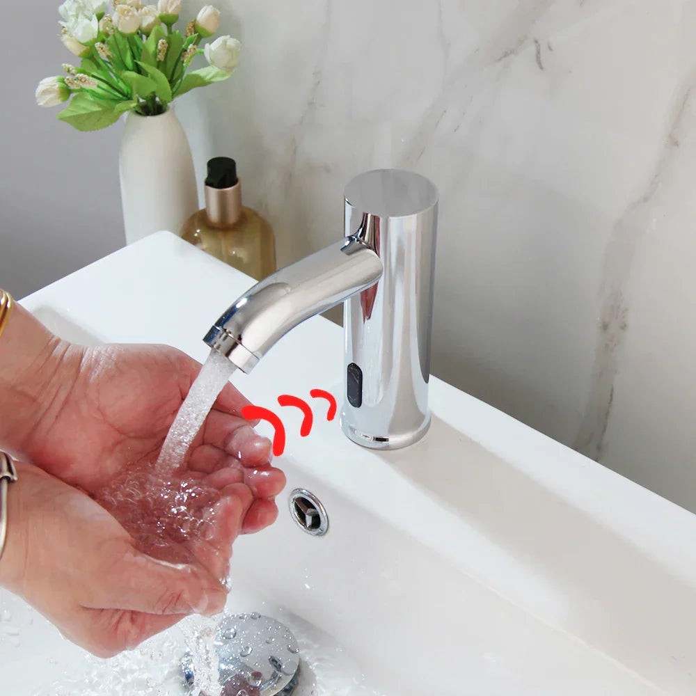 DecorBites™ Automatic Touch Sensor Chrome Basin Faucet, Polished Brass Mixer Tap