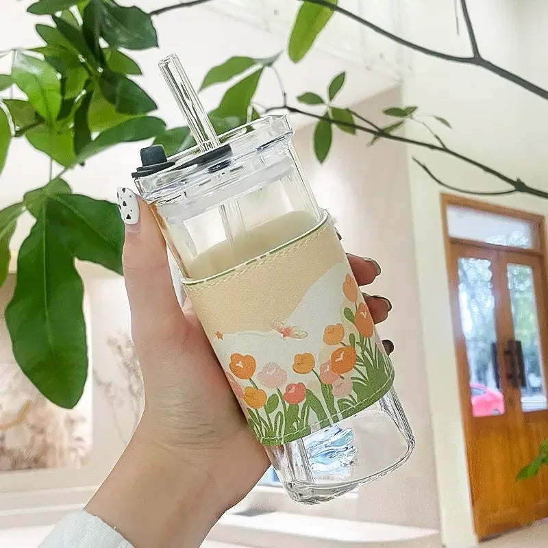 Glass Lid Straw Cup