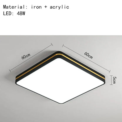 DecorBites™ LED Ceiling Lights: Modern Golden Ring Square Round Black Metal Minimalist Lamp