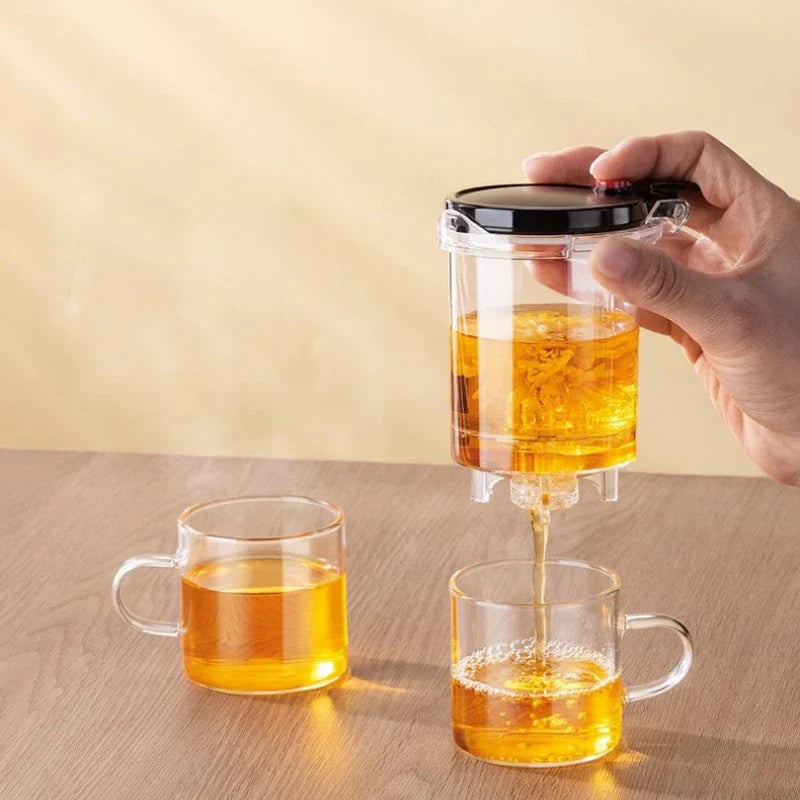 DecorBites™ Glass Teapot with One-button Filtration for High-temperature Tea Brewing