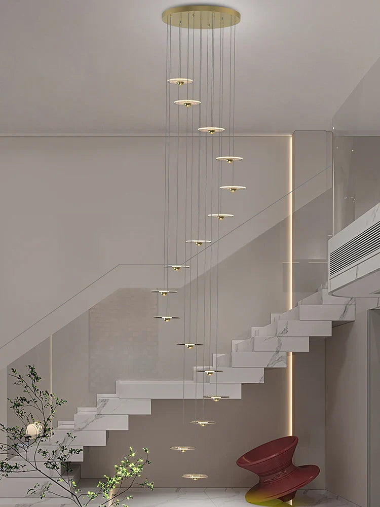 DecorBites™ LED Chandelier for Revolving Staircase | Loft Villa Ceiling Hanging Lamp