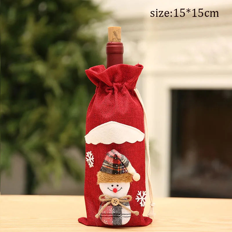 Christmas Santa Knitted Wine Bottle Case Elk Snowman Red Wine Champagne Bottle Cloth 2024 Merry Christmas Decor Happy New Year