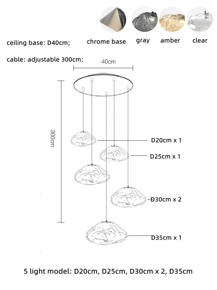 DecorBites™ Glass LED Chandelier Lighting for Modern Stairs, Dining Room, and Home Bar