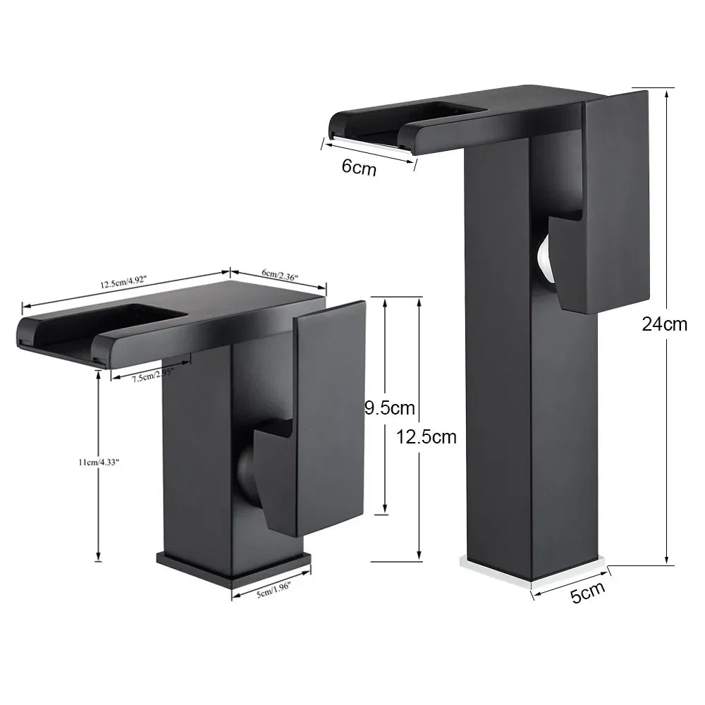 Grifo de Lavabo en Cascada LED Negro Decorbites™: Montado en Cubierta Mezclador Hidroeléctrico