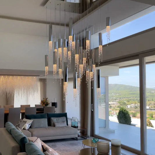 DecorBites™ Crystal LED Chandelier: Modern Luxury Staircase Hanging Fixture for Indoor Spaces