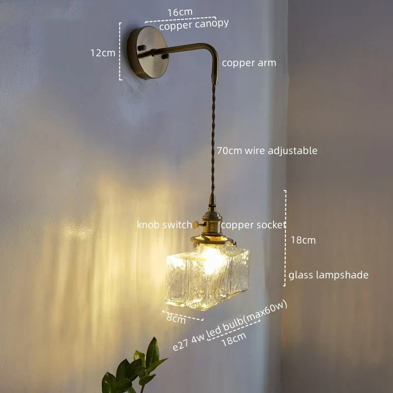 Lámpara de pared LED DecorBites™ de cobre y cristal, moderna luz de noche para pasillo.