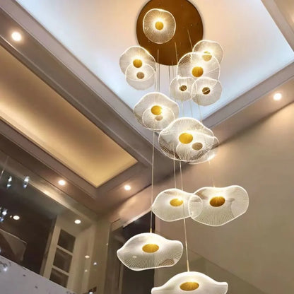 DecorBites™ Gold LED Lotus Chandelier: Nordic Luxury Design for Staircase & Dining Room