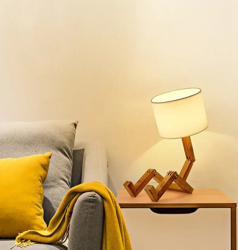 DecorBites™ Wooden Robot Shape Creative Table Lamp Indoor Study Fashion Reading Desk Lamp Nordic Modern Desktop