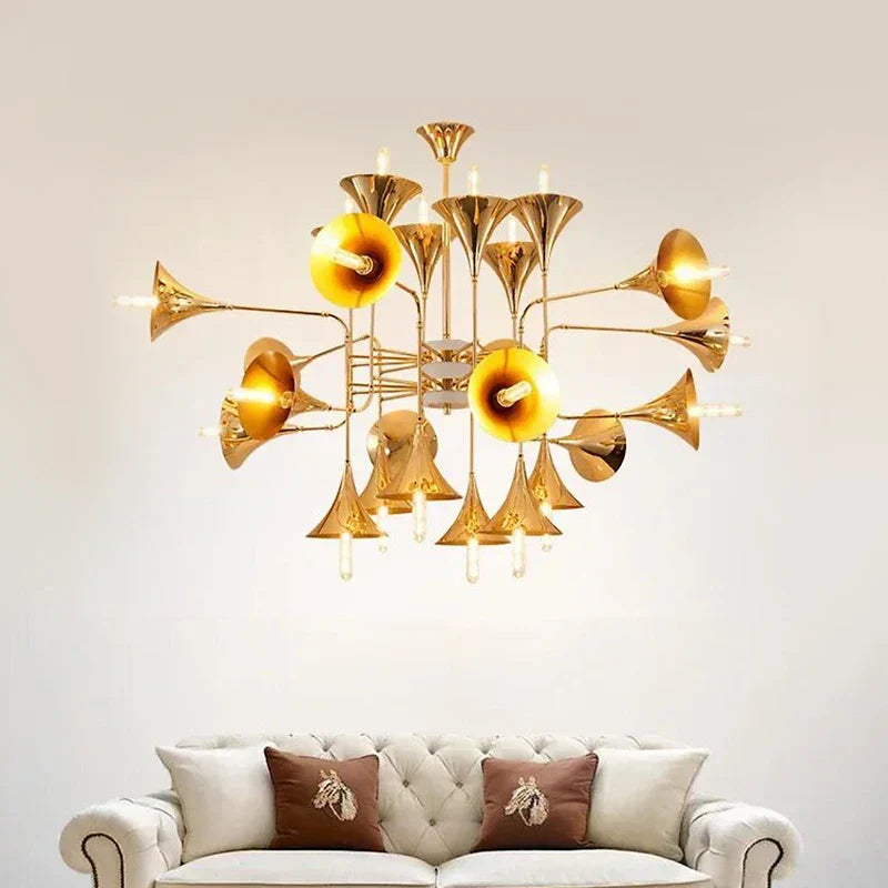 DecorBites™ Gold Flared Trumpet Chandelier for Kitchen, Hall, Study, Drawing Room