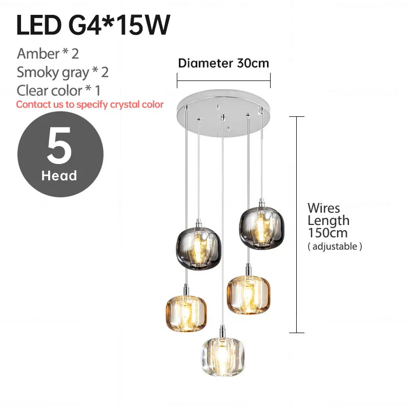 DecorBites™ LED Stair Chandelier: Luxury Amber/Crystal Indoor Lighting Fixture
